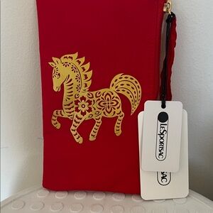 LeSportsac Red Pouch with Gold Horse Motif for Lunar New Year